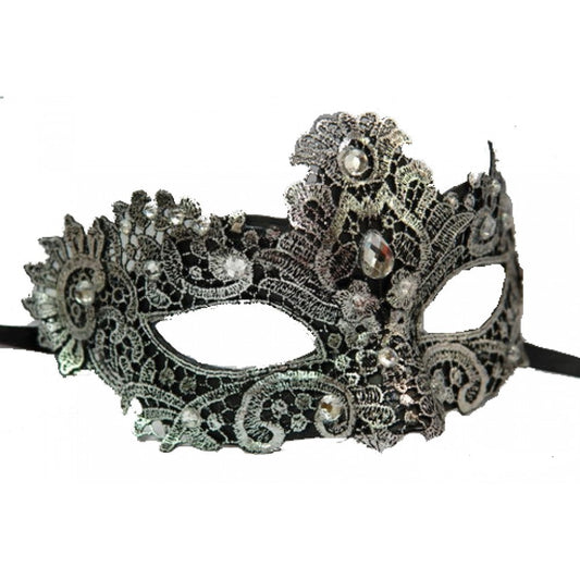 Silver Lace and Crystal Venetian Mask