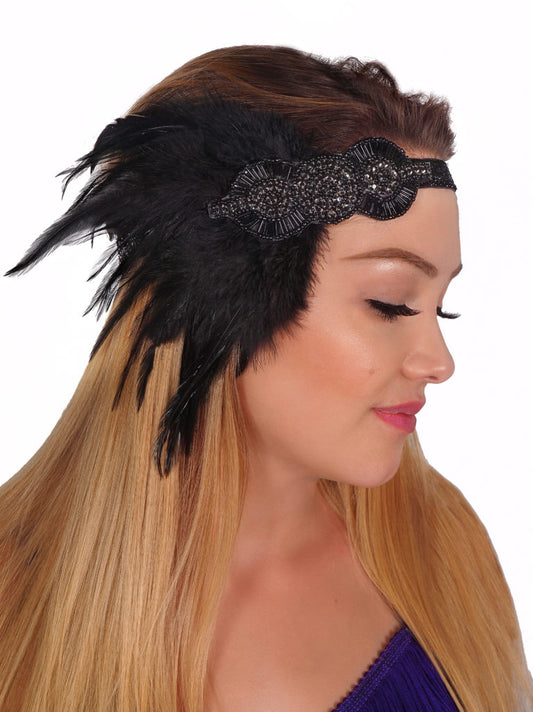 Black Beaded Flapper Headband