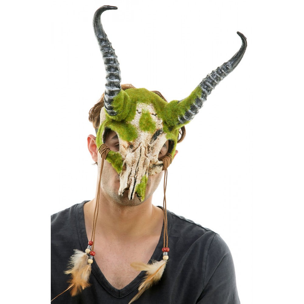 Mossy Green Voodoo Skull Mask