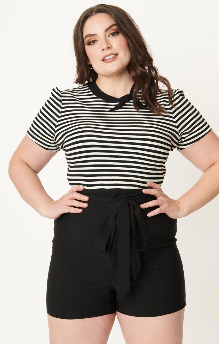 Black & White Stripe Bow  Sweetie Knit Top