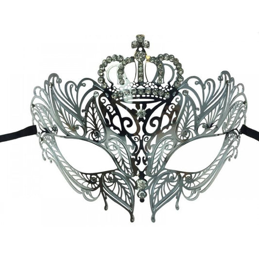 Silver Laser Cut Jeweled Crown Mask