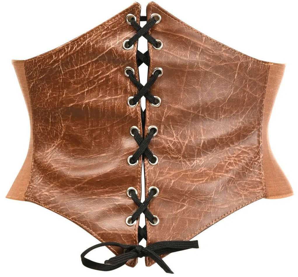 Lavish Distressed Brown Faux Leather Corset Belt