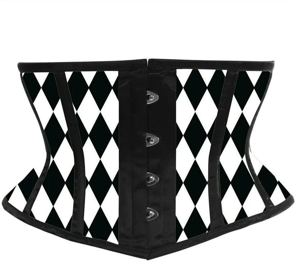 Lavish Black & White Diamond Waist Cincher Corset