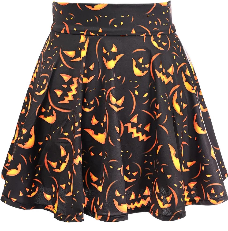 Scary Pumpkin Print Stretch Lycra Skirt