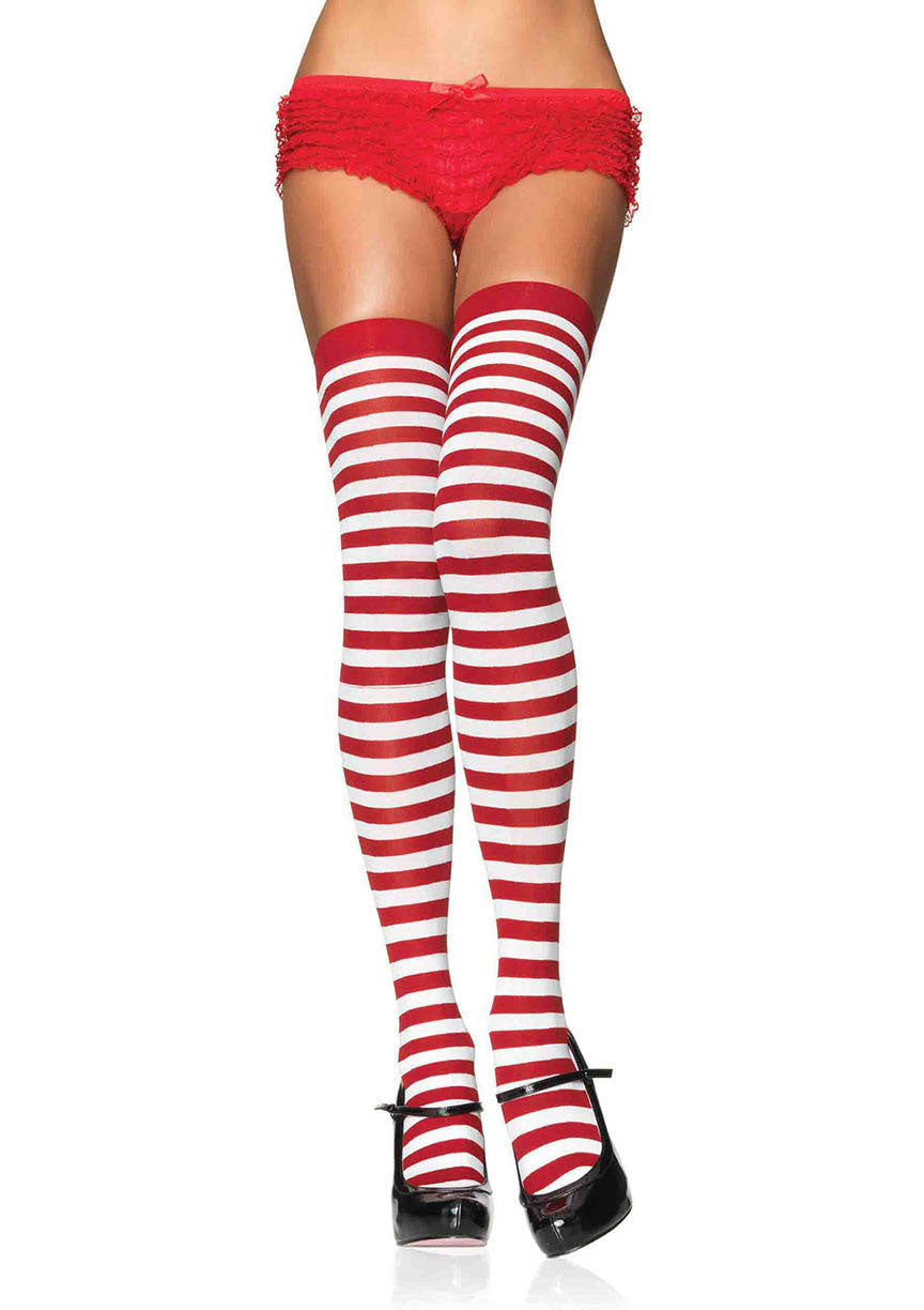 Striped Nylon Thigh Highs