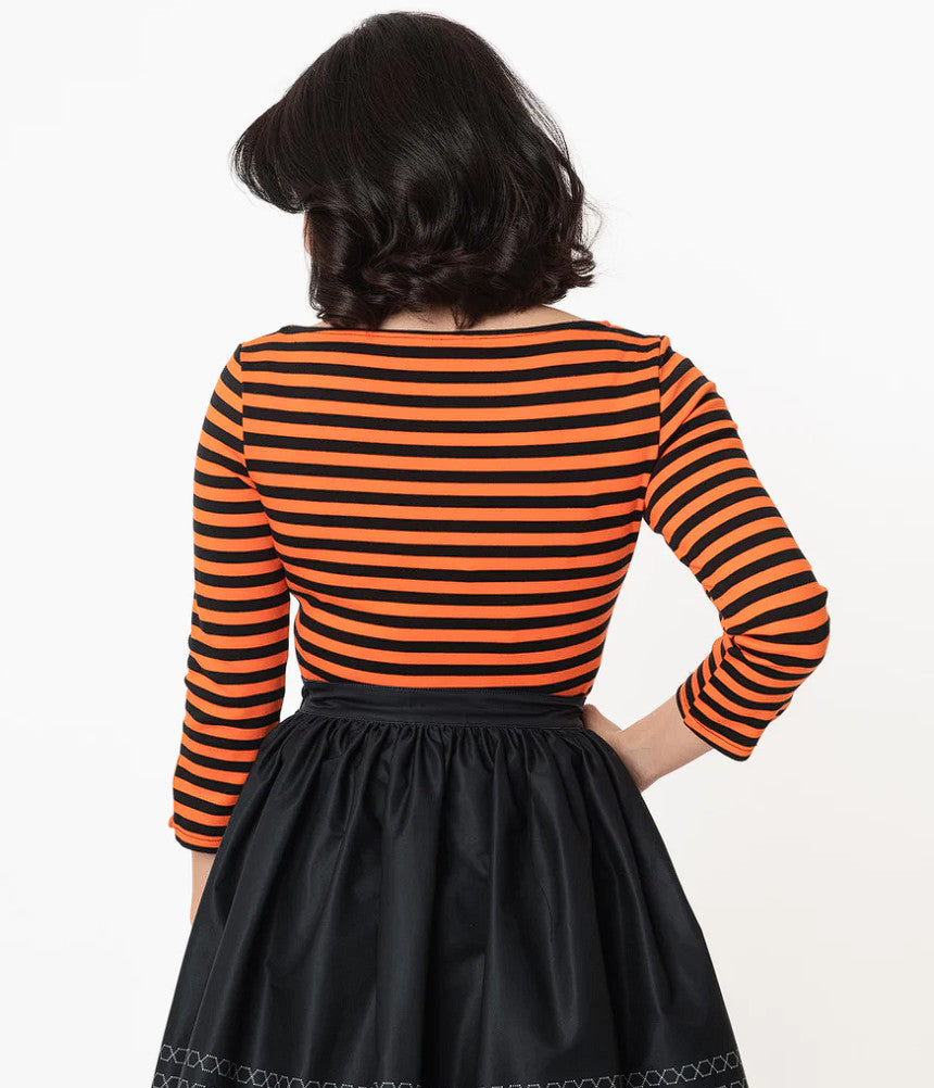 Gracie Top Black & Orange Stripe