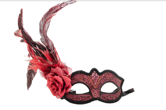 Red Masquerade Mask w/ Feather