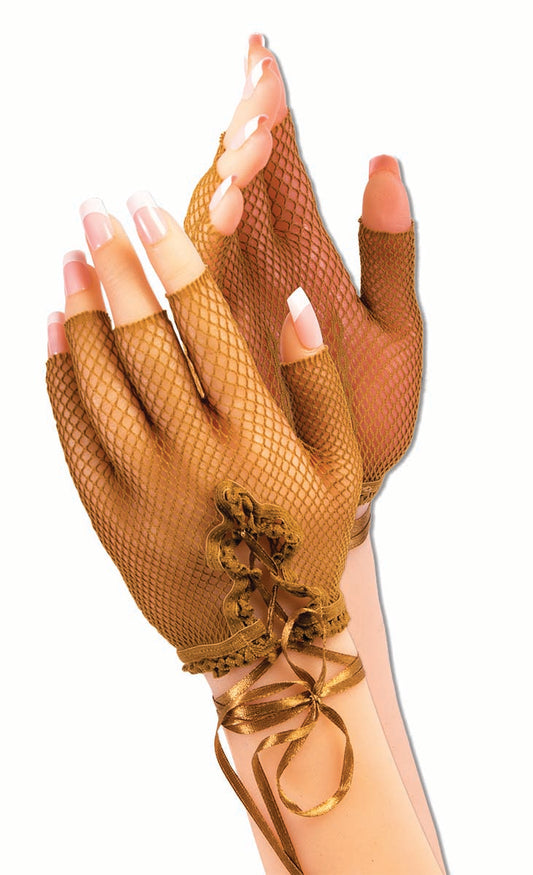 Brown Fingerless Fishnet Gloves