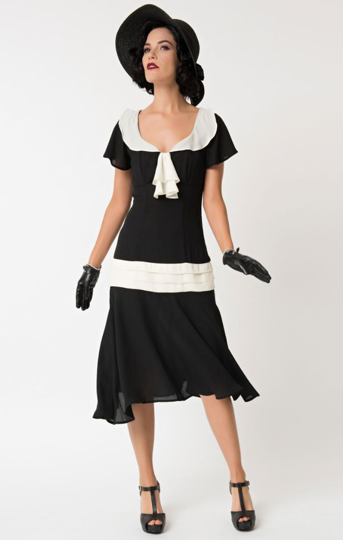 Black & Cream Wilshire  Flapper Day Dress