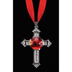 Gothic Cross w Red Stone Necklace