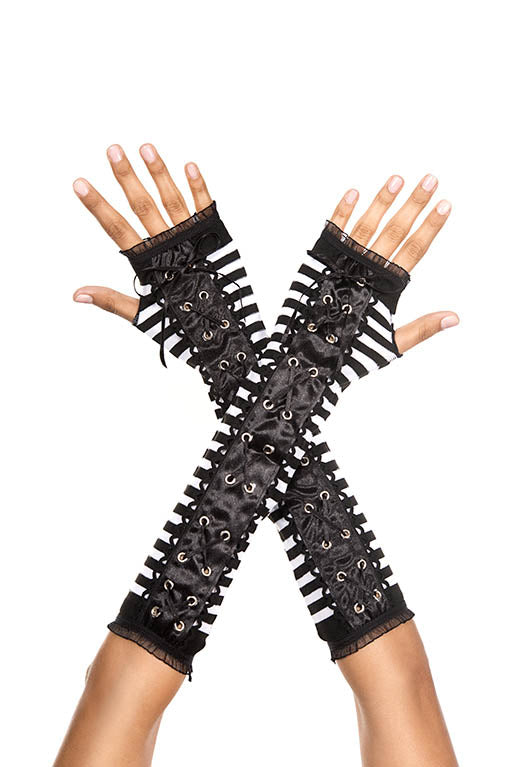 Black and White Lace Up Arm Warmer