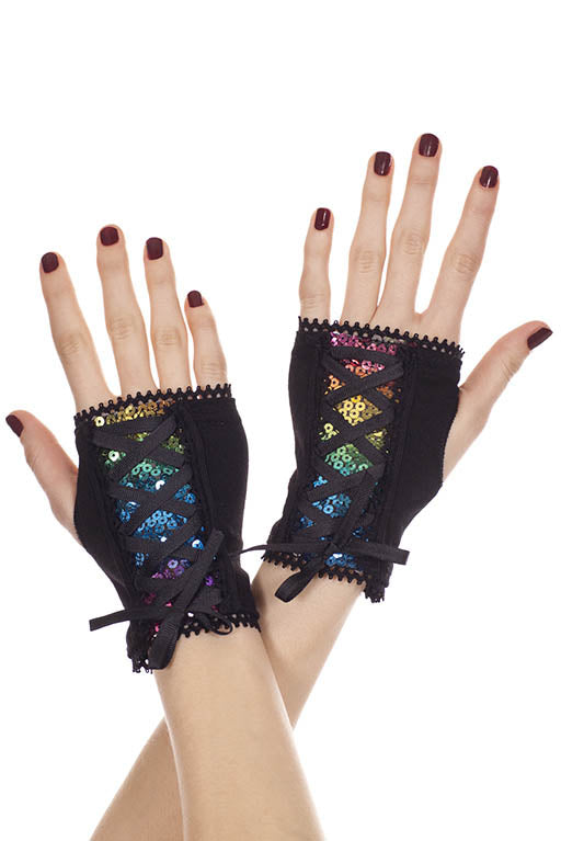 Sequined Corset Fingerless Gloves