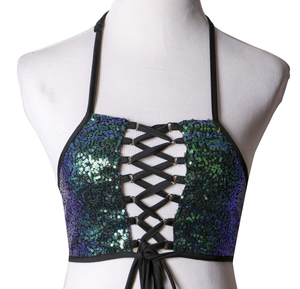 Sequin Front Criss Cross Halter Top