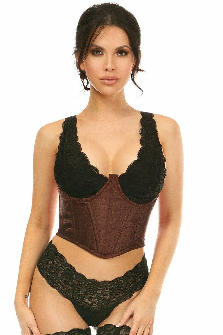 Lavish Dark Brown Brocade Open Cup Waist Cincher