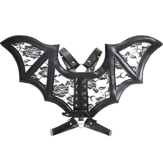 Faux Leather & Lace Bat Wing Harness