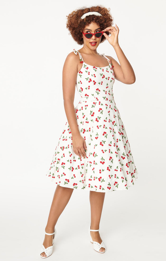 Ivory Cherry Print Bobbie Swing Dress