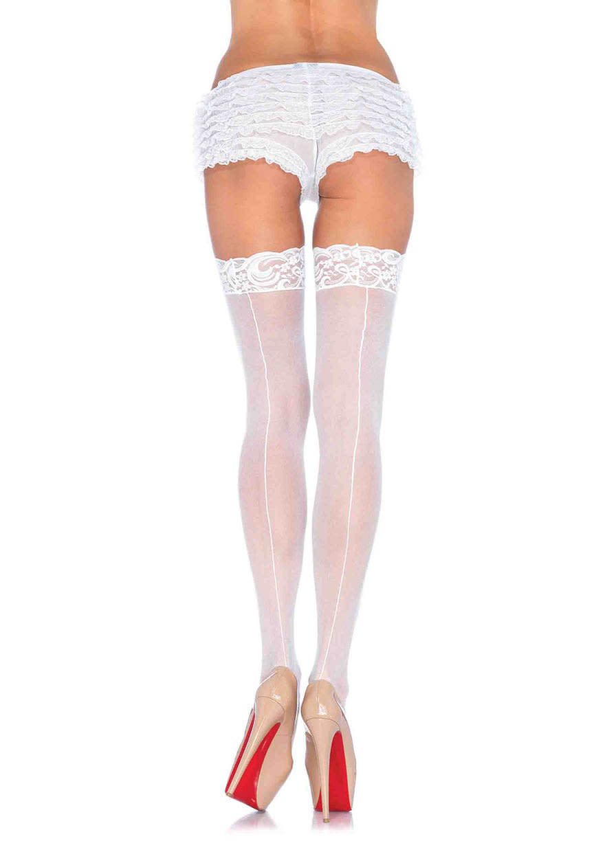 Sheer Lace Top Stockings With Backseam