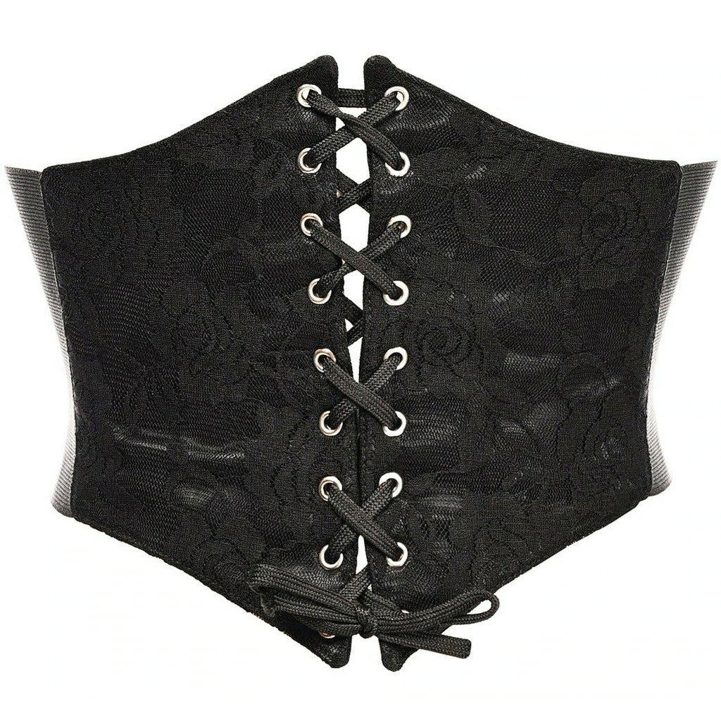 Black w/Black Lace Overlay Corset Belt Cincher