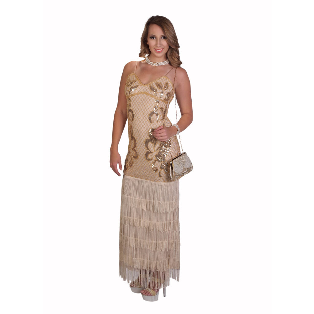 Beige Flapper Dress with Long Fringe