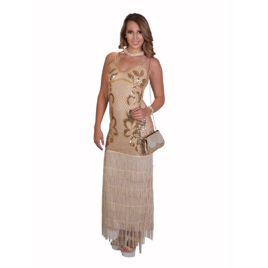 Beige Flapper Dress with Long Fringe