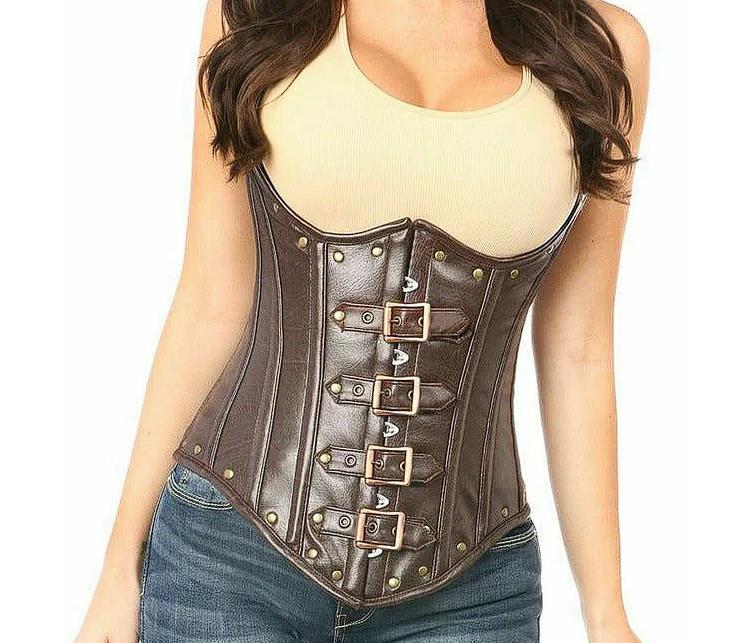 Steel Boned Distressed Faux Leather Underbust Corset Top