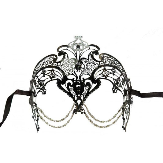 Black Metal Venetian Mask w/ Chains