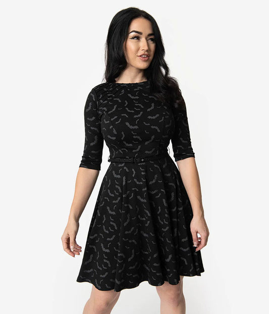 Black and Grey Stephanie Bat Dress