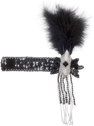 Sequin Headband Black  Feather