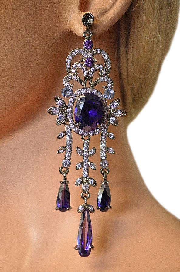 Rhinestone Chandelier Earring with Three Drops