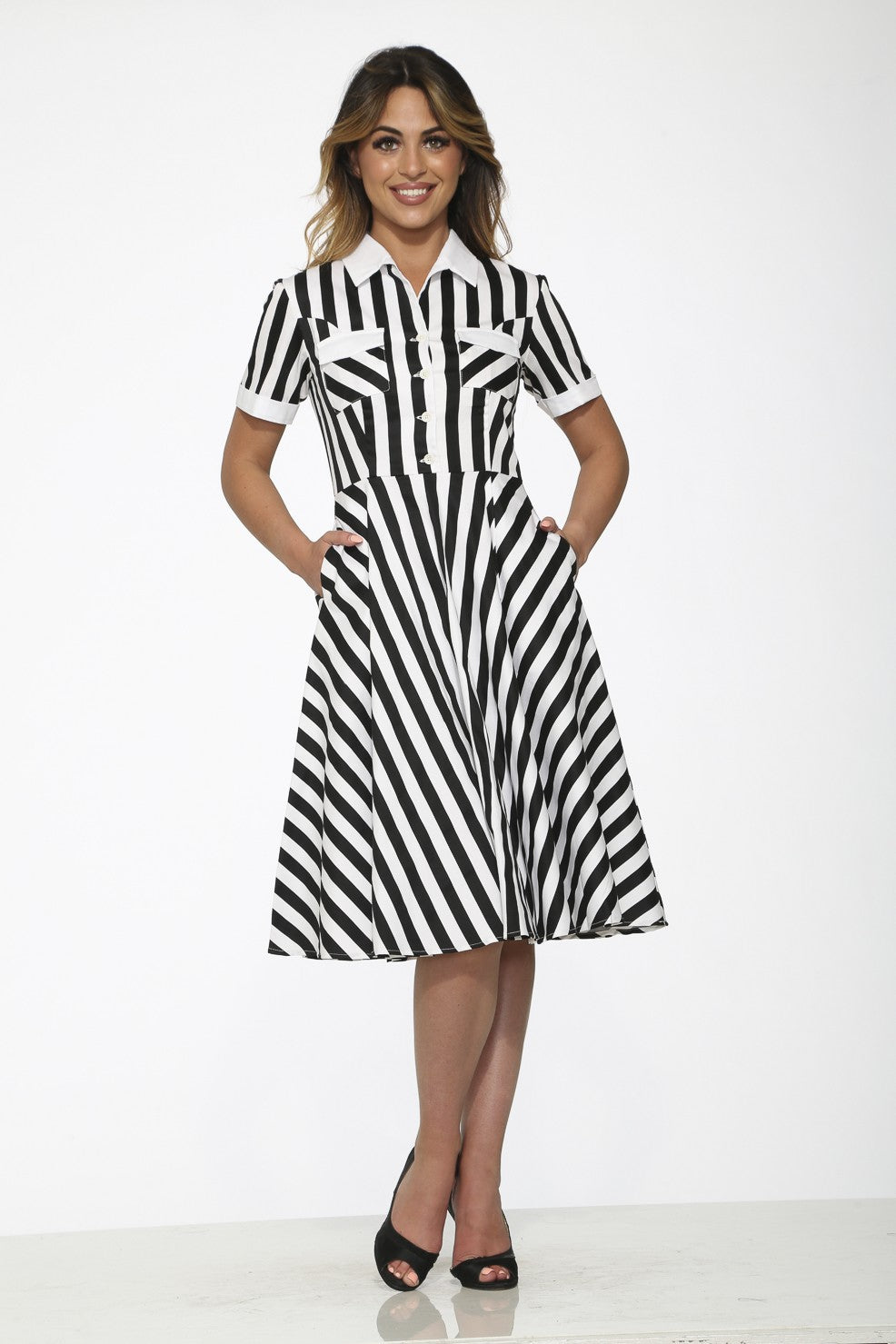 Black and White Stripe Swing Dress