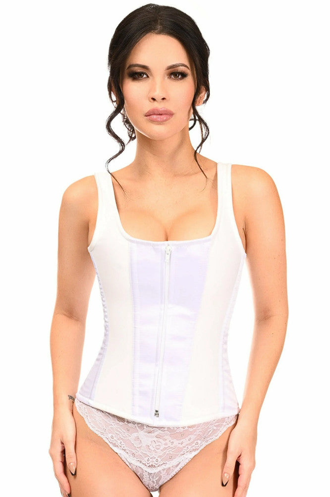 White Satin Steel Boned Corset w/Straps