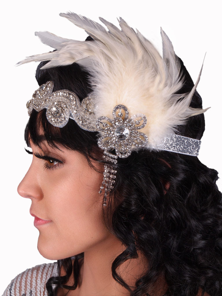 White Beaded Flapper Headband