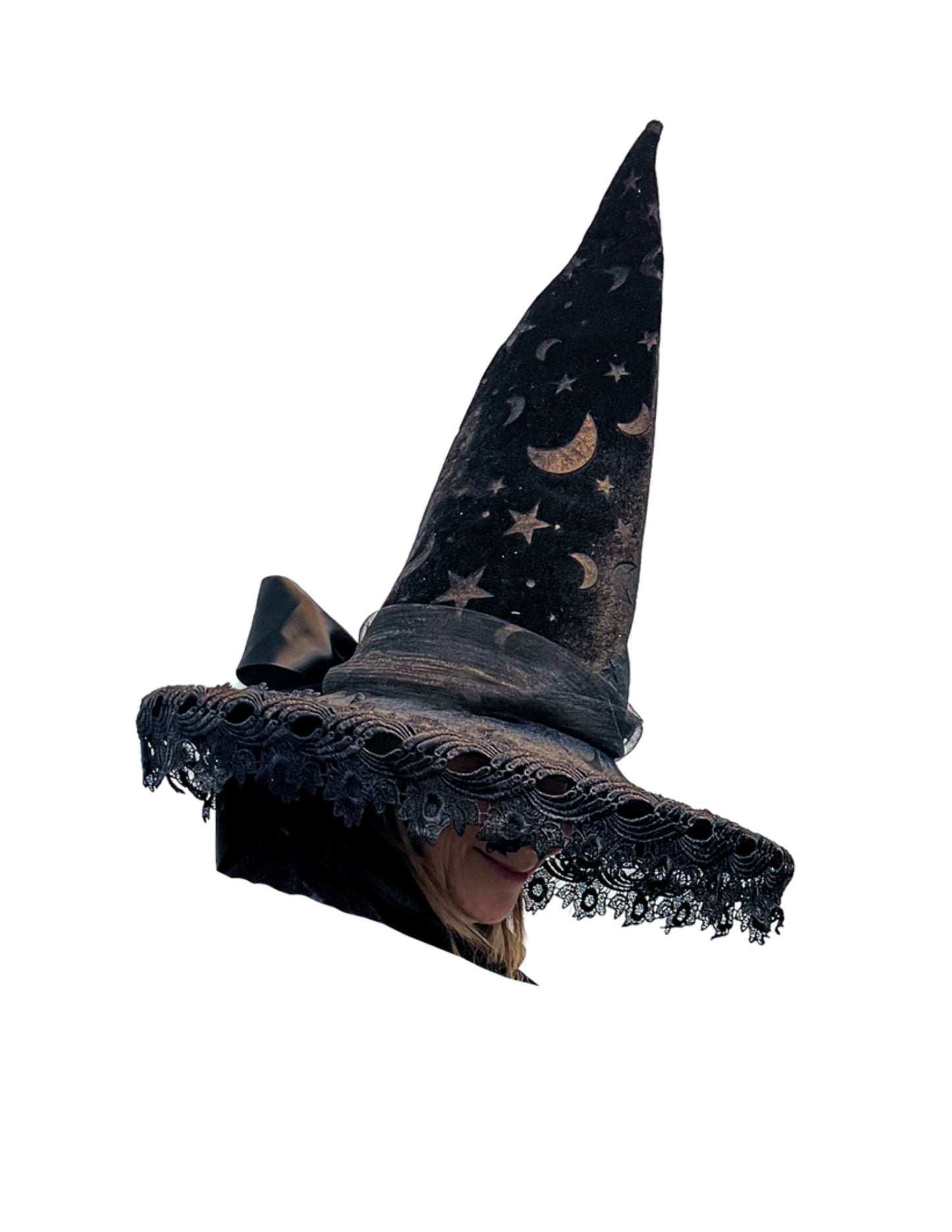 Moon and Stars Lace Witch Hat