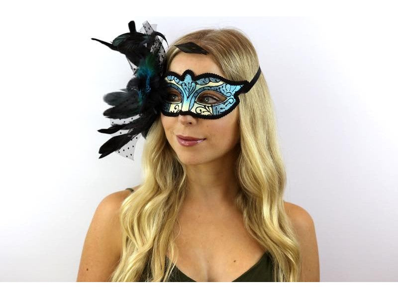 Venetian Sky Blue Half Mask