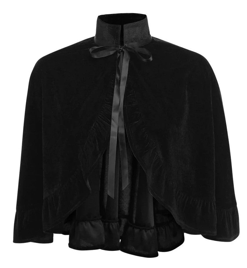 Black Velvet Ruffle Cape