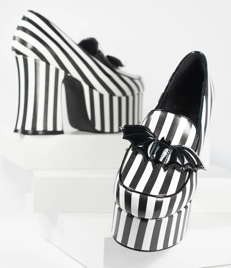 Black & White Stripe Vegan Leather Banshee Platform Heels