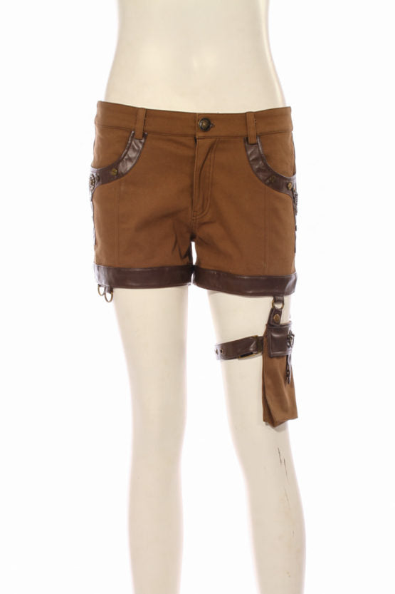 Steampunk Brown Shorts w/ Leg Strap & Bag