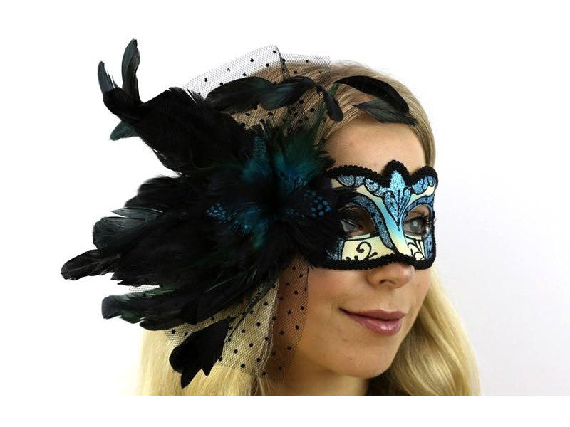 Venetian Sky Blue Half Mask