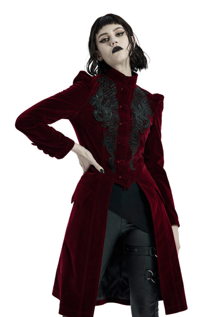 Velvet Gothic Lace Long Coat with Corset Ties