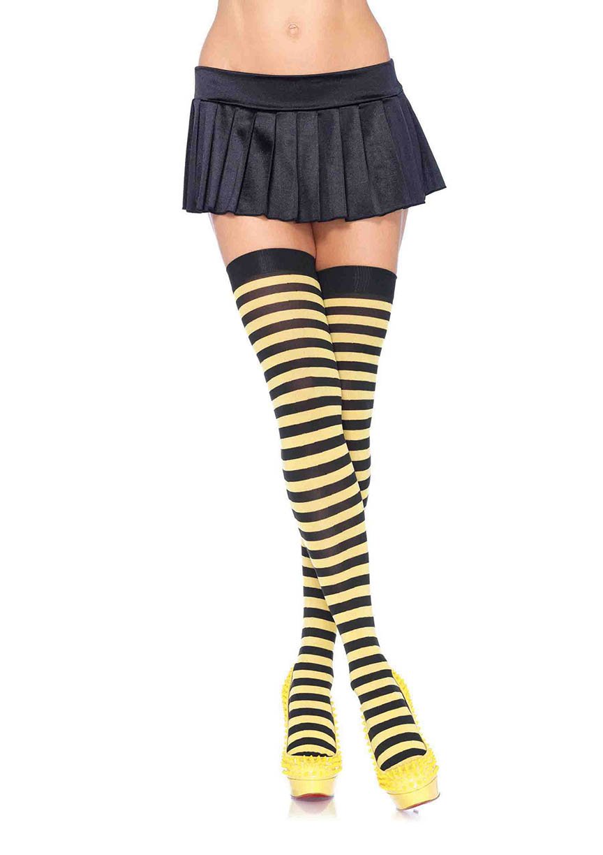 Striped Nylon Thigh Highs