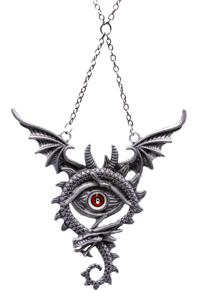 Silver Dragon Necklace with Evil Eye