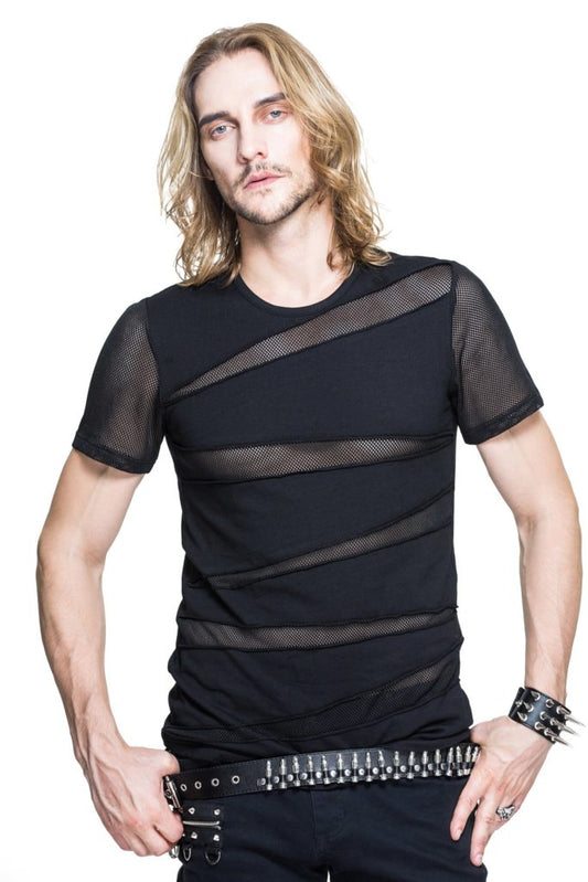 Black Half Mesh T-Shirt