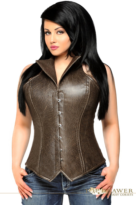 Faux Leather Collared Corset