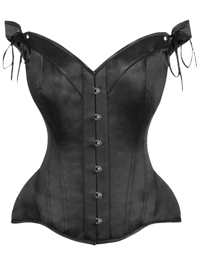 Top Drawer Black Satin Steel Boned Corset w/Straps