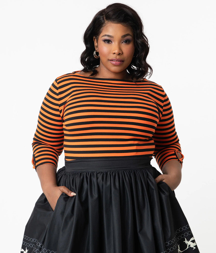 Gracie Top Black & Orange Stripe