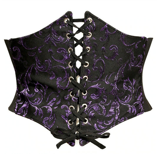 Black/Purple Brocade Corset Belt Cincher