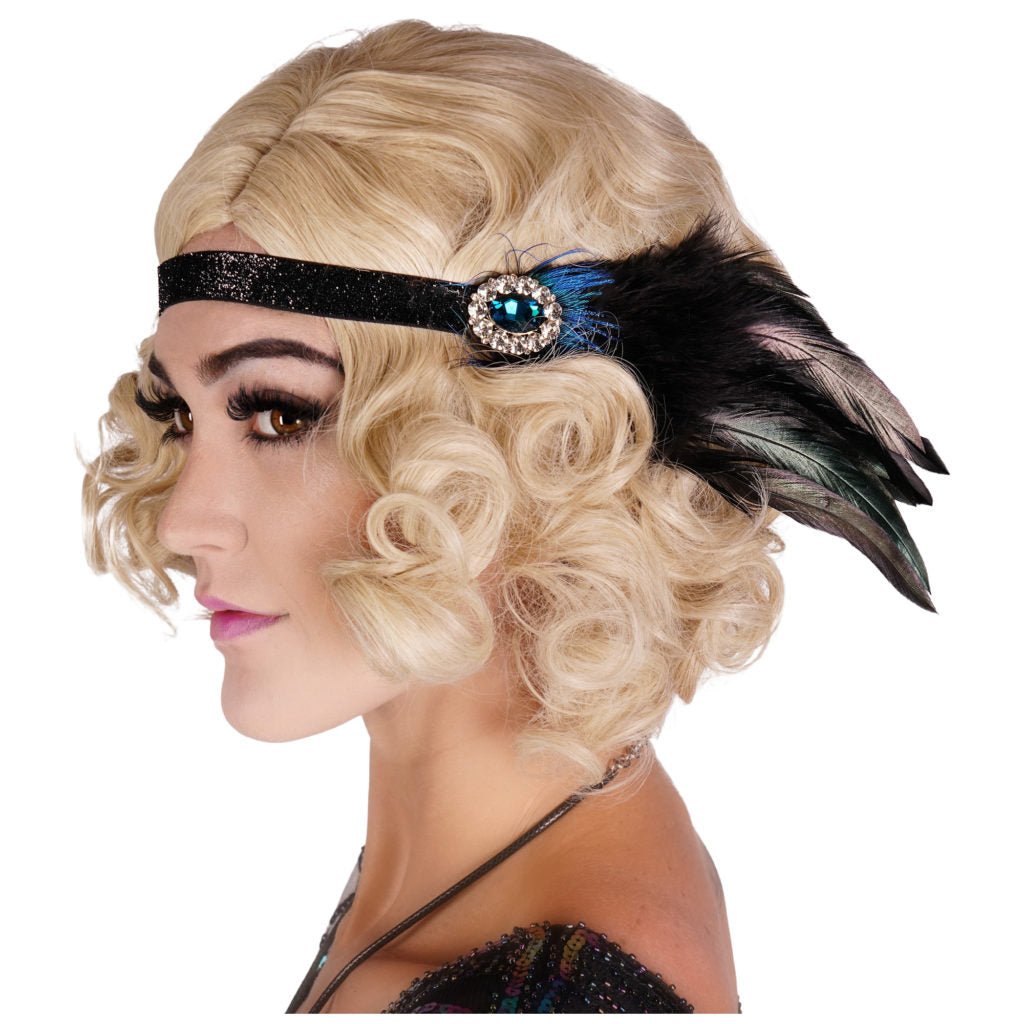 Flapper Headband with Feathers and Rhinestone