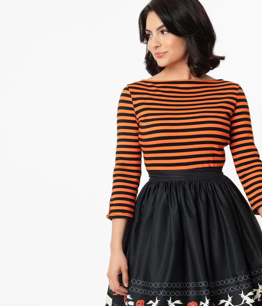 Gracie Top Black & Orange Stripe