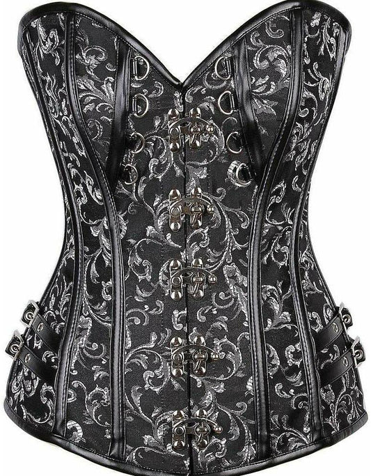 Top Drawer Brocade & Faux Leather Steel Boned Corset