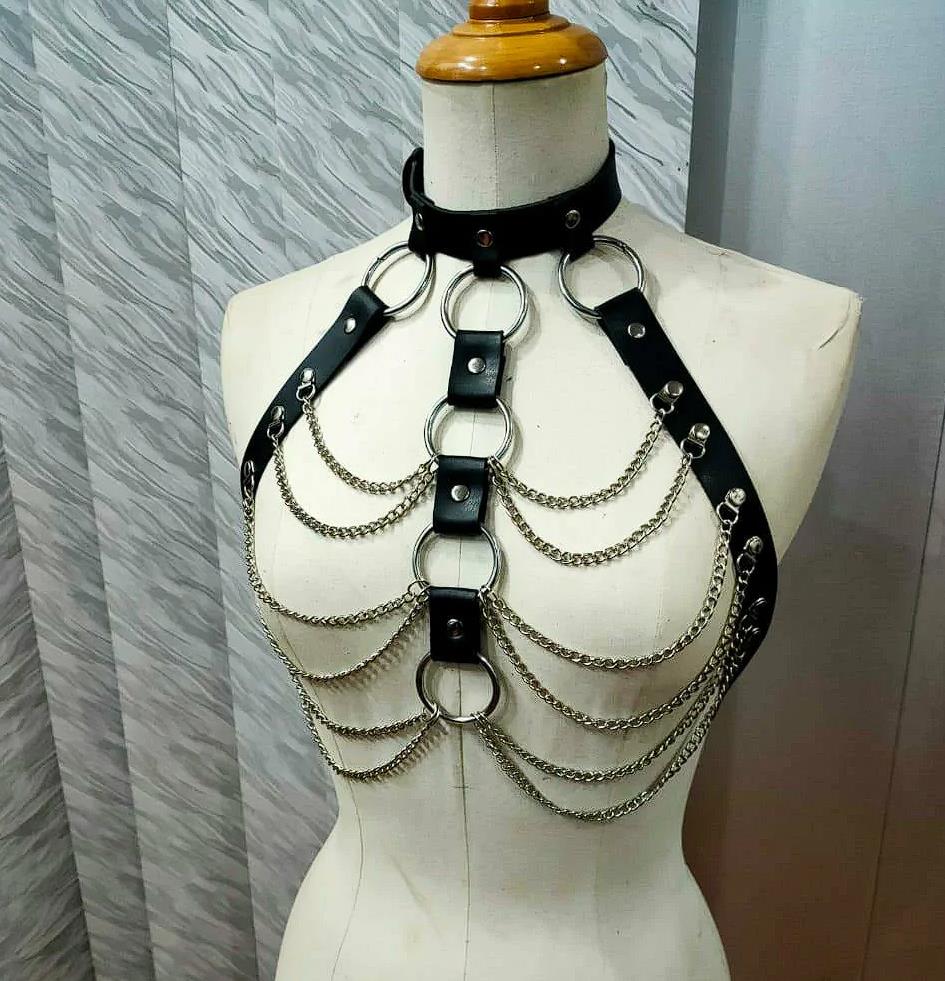 Black & Silver Faux Leather Body Harness